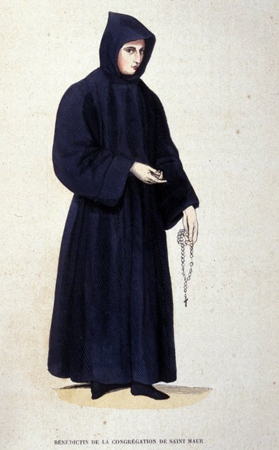 Benediktin z kongregace svatého Maura. Rytina z alba o řeholních řádech, Paříž od Unknown artist