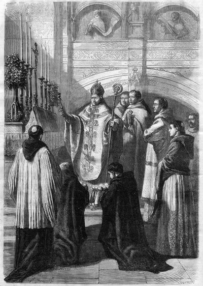 Požehnání vajec na velikonoční neděli v opatství Solesmes (Sarthe) v roce 1868 od Unknown artist