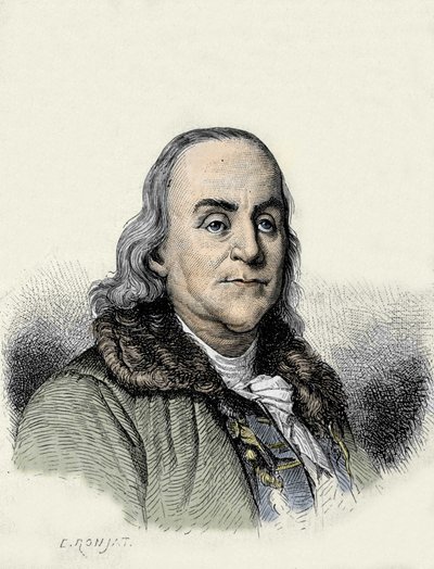 Benjamin Franklin (1706-1790), americký filozof, fyzik a velvyslanec. od Unknown artist