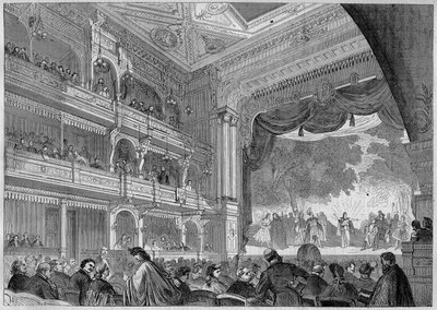 Berlín, pohled na nový sál Wallnerova divadla přestavěného v roce 1865. V “” L