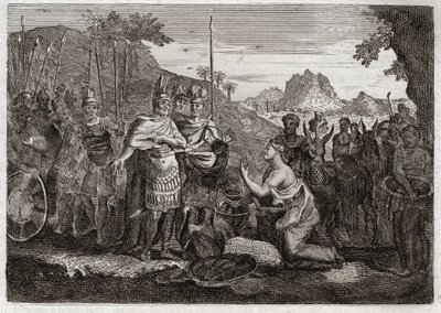 Bible of Royaumont, Starý zákon: Abigail. Abigail, Nábalova žena, svou moudrostí tiší Davidův hněv. Ilustrace z roku 1811. od Unknown artist