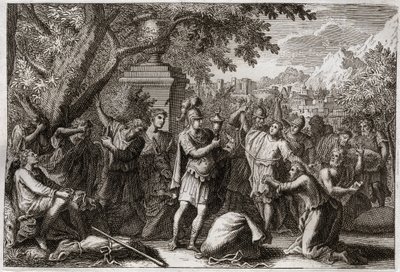 Bible of Royaumont, Starý zákon: Bratři Josefovi. Josef nechá své bratry uvěznit. Ilustrace z roku 1811. od Unknown artist