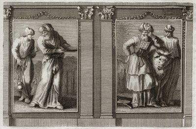 Bible of Royaumont, Starý zákon: Šaty kněží. Postava oděvu velkokněze a ostatních levitů. Ilustrace z roku 1811. od Unknown artist
