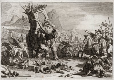 Bible of Royaumont, Starý zákon: Eleazarova odvaha. Seleukovský král Antiochos V. Eupator, syn bezbožného Antiocha IV. Epifana (175-164 př. n. l.), bojoval po smrti svého otce proti Judovi Machabejskému (Makabejský, Macabejský). Mimořádná akce Ele od Unknown artist