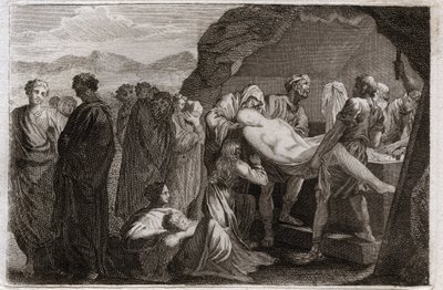 Bible of Royaumont, Starý zákon: Smrt Sáry. Sara (Sarah) umírá. Abraham, aby ho pohřbil, koupil hrob z města Geth. Ilustrace z roku 1811. od Unknown artist