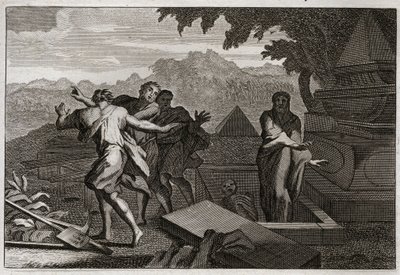 Bible of Royaumont, Starý zákon: Smrt vstává. Mrtvý muž byl náhodou svržen do hrobky Elisee a on byl vzkříšen dotykem jeho kostí. Ilustrace z roku 1811. od Unknown artist