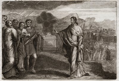 Bible of Royaumont, Starý zákon: Porážka Pelištejců. Samuel nabízí holocaust Bohu. Potom Židé brání Pelištejce. Ilustrace z roku 1811. od Unknown artist