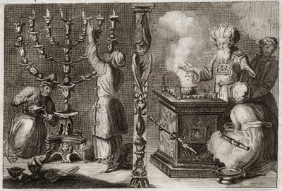 Bible of Royaumont, Starý zákon: Zlatý svícen má ve svatostánku sedm větví (menora nebo menora). Ilustrace z roku 1811. od Unknown artist