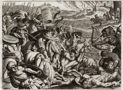 Bible of Royaumont, Starý zákon: Trest benjamitů. Kmen Benjamin je vyhuben. Ilustrace z roku 1811. od Unknown artist