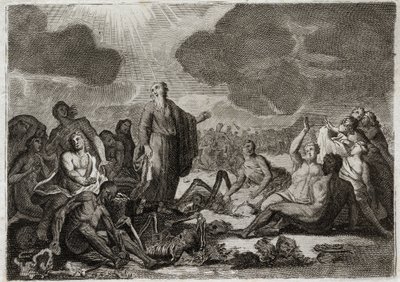 Bible of Royaumont, Starý zákon: Druhé vidění Ezechiela. Vize, kterou měl prorok Ezechiel z několika kostí, všechny desseches, které na sebe vzaly lidskou podobu. Ilustrace z roku 1811. od Unknown artist