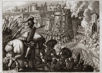 Bible of Royaumont, Starý zákon: Obležení Jeruzaléma. Nabuchodonozor II oblehl Jeruzalém, dobyl ho a přivedl všechno bohatství a všechny obyvatele toho města do Babylóna. Ilustrace z roku 1811. od Unknown artist