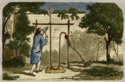 Botanika: zkušenost Stephena Halese (1677-1761) na vzestupné síle sedmi v roce 1727. Rytina z roku 1859 v „“Le Musee Des Sciences““ od Unknown artist