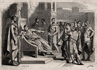 Brutus odsuzující svého syna k smrti - Brutus (Marcus Junius Brutus, 85-42 př. n. l.) odsuzující své syny k smrti - rytina v „“ Dictionnaire populaire llustrious“ - 1864 - od Josepha Decembra a Edmonda Alloniera - od Unknown artist