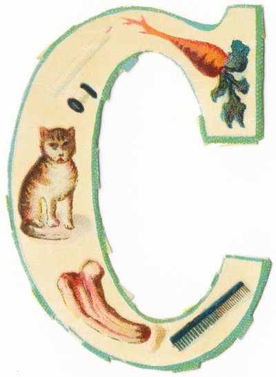 C: korál, mrkev, svíčka, bavlna, kočka, kolocynt, hřeben (barva litho) od Unknown artist