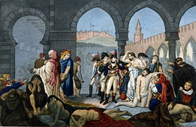 Kampaň (expedice) do Egypta (1798-1801): Generál Bonaparte navštíví nemocnici pestiferes v Jaffě. Rytina 19. století. od Unknown artist
