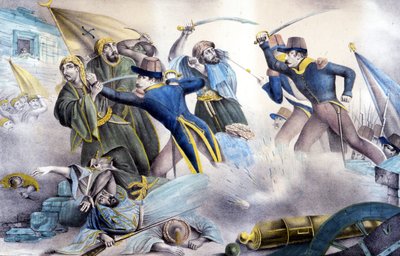 Zajetí Constantina v Alžírsku v roce 1837 maršálem Valée. Barevná litografie 19. století. od Unknown artist