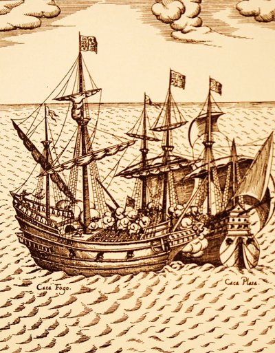 Zachycení španělské galeony Cagafuego Golden Hind vedenou Francisem Drakem v březnu 1579 (rytina) od Unknown artist