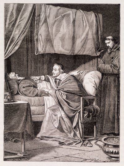 Kardinál Richelieu na smrtelné posteli otce Josepha - rytina od Unknown artist