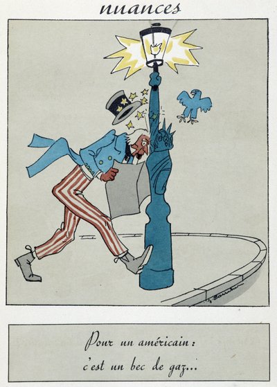 Kreslený film zobrazující sochu svobody s plynovým zobákem nahrazujícím pochodeň. od Unknown artist