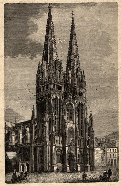 Katedrála Saint Corentin z Quimper - Cathedrale Saint-Corentin de Quimper - rytina v „“ PATRIE“ - PECTUREQUIREQUE POPIS FRANCIE V 6 SVAZTECH LUCIEN HUARD - konec 19. stol. od Unknown artist