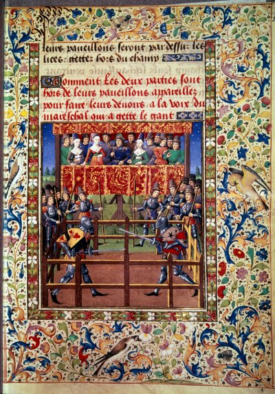 Ceremonie a obřady jako zástava bitvy: souboj v uzavřeném poli mezi dvěma rytíři Miniatura z rukopisu Jeana de Rolin (15. století) 1460 Paříž, B.N. od Unknown artist