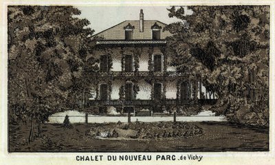 Chata v novém parku Vichy (Allier a region Auvergne). Chromolitografie konce 19. století. od Unknown artist