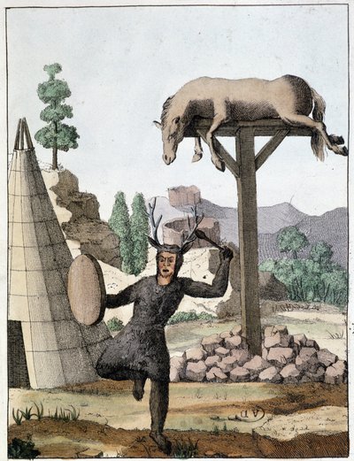 Chaman tonguse tančící před pohřbem (Sibiř) - rytina, deb. 19. století od Unknown artist