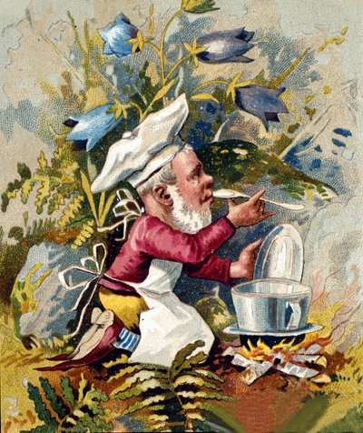 Postava trpaslíka nebo kuchaře farfadeta. Chromolitografie 19. století. od Unknown artist