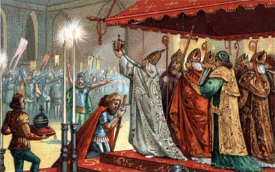 Karel Veliký (742-814) korunován papežem Lvem III. (c750-816) v bazilice sv. Petra v Římě 25. prosince 800 - Posvátno (korunovace) Karla Velikého (742 - 814) v roce 800 papežem Lvem III. od Unknown artist