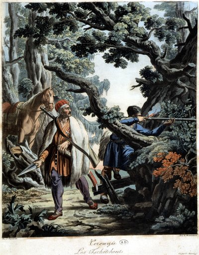 Čečenci přepadli v kavkazském lese, deb. 19. století od Unknown artist