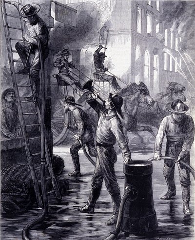 Chicago Fire Brigade Breaking a Fire, Spojené státy americké. 19. století od Unknown artist