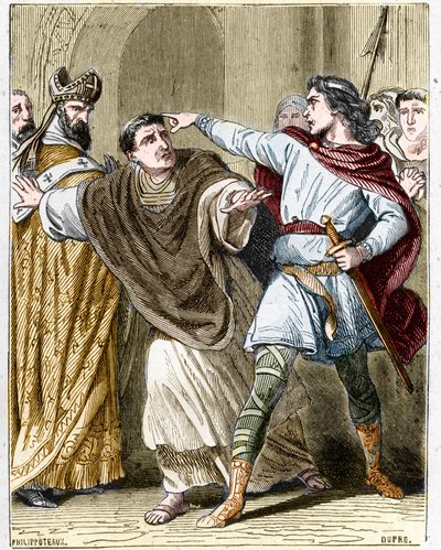 Childeric II., král franků v letech 670 až 673, nechal zamknout předvečer Saint Leger (616-675) v opatství Luxeuil. od Unknown artist