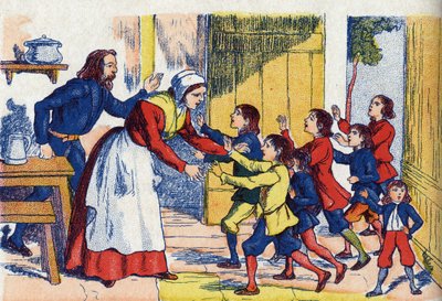 Dětské návraty, ilustrace k “”Le Pepetit poucet””, příběh Charlese Perraulta (1628-1703), francouzského spisovatele. Anonymní ilustrace. Snímky Marcel Vagne, Jarville Nancy, nedatováno (konec 19. století). od Unknown artist