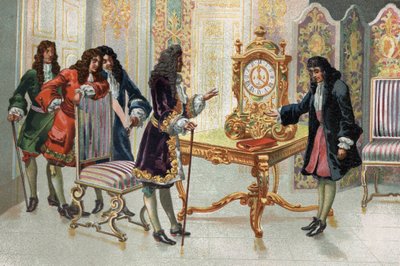Christiaan Huygens (1629-1695), holandský matematik a astronom, představující své hodiny Ludvíku XIV. od Unknown artist