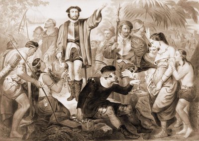 Kryštof Kolumbus mezi Indiány. od Unknown artist