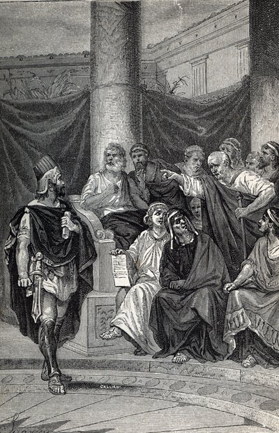 Cineas významný poradce krále Pyrrhuse snažícího se vyjednávat s Římany po bitvě u Herakley 280 př. n. l., rytina 1884 od Unknown artist