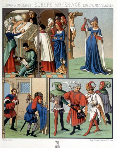 Civilní kostýmy ve středověku od 14. do 15. století. V „Historickém kostýmu“ od A. Racqueta od Unknown artist