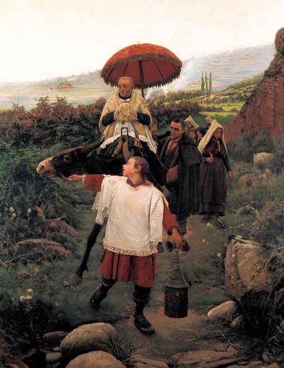 "" Spojte horu "" Náboženský průvod v hoře. Obraz Mariano VAYREDA VILA (1853-1903). Španělsko, Olot. Regionální muzeum Garrotxa. od Unknown artist