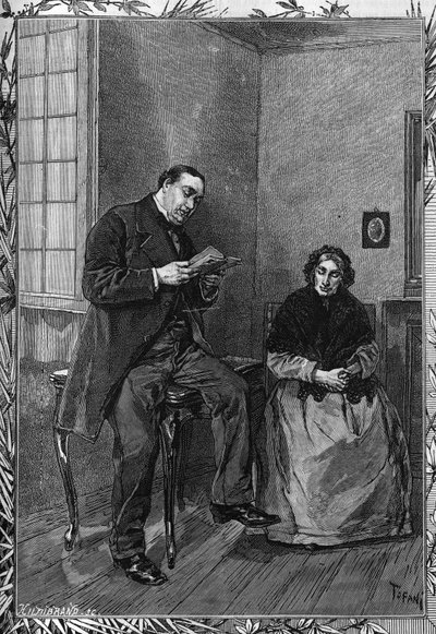 Komik Moessard čte svou ženu. Rytina ve slavném časopise "" La jeunesse "" od Unknown artist