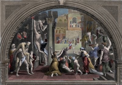 Conflagration of Rome - Velký požár Říma, 64, za vlády císaře Nera (37-68) - rytina v barvách od Unknown artist