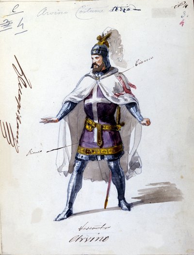 Kostým pro operu „I Lombardi“ nebo „Les Lombards à la première Crusade““ složil Giuseppe Verdi (1813 - 1901) v roce 1843. Anonymní kresba akvarelem. Postava Alvina pro představení v milánské Scale. od Unknown artist