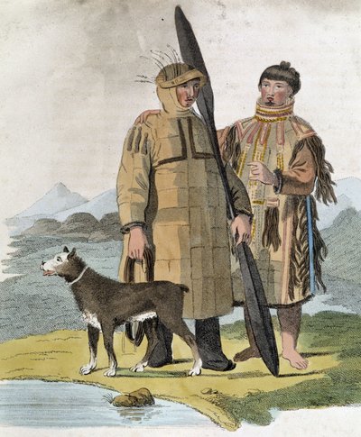 Pár z ruské provincie a jejich pes - rytina od Unknown artist