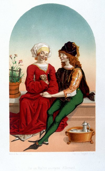 Zdvořilá milostná scéna ve středověku. Vysoká škola - imitace 19. století. od Unknown artist