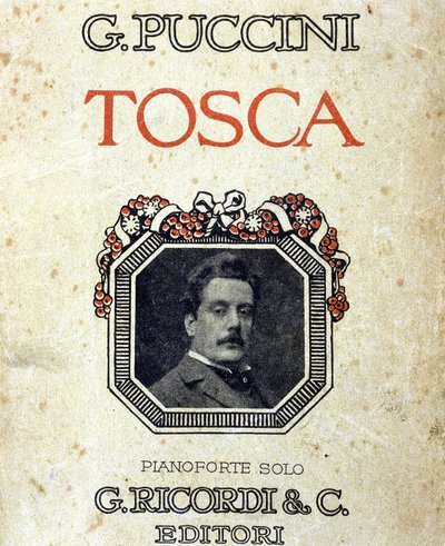 Obálka partitury „Tosca““ od Giacoma Pucciniho (1858-1924) s jeho portrétem. od Unknown artist