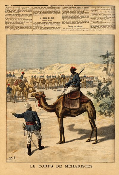 Vytvoření speciálního sboru meharistů pro francouzské dobývání Súdánu za účelem boje proti Tuaregům. Meharis, dokáže zůstat týden bez jídla, jít klusem rychlostí cválajícího koně, může ujet více než 100 kilometrů denně a jsou od Unknown artist