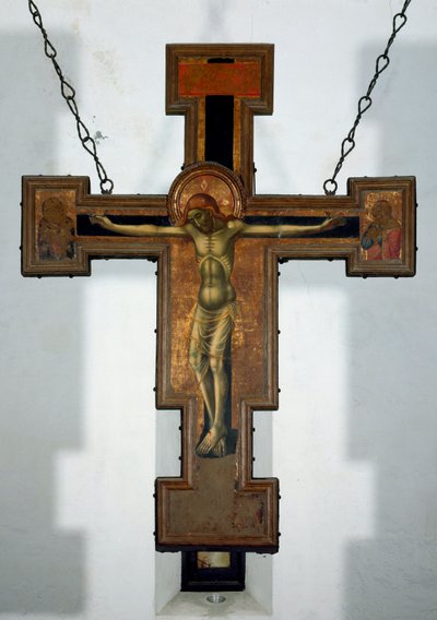 Ukřižování Anonymní dřevěná malba na zadní straně kříže. 15. století Varazze, Cappella del Castello Invrea Itálie od Unknown artist