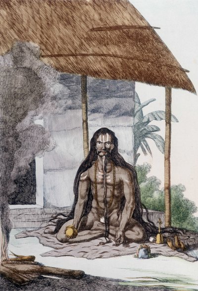 Kultura, civilizace a indická společnost: Portrét fakíra (Faquira) během modlitby, Indie. Rytina 1808. od Unknown artist