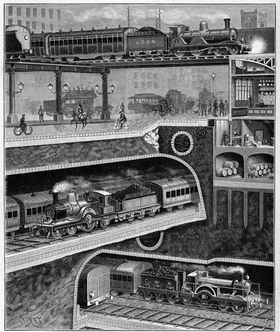 Vyřízněte ulici z Londýna do Anglie v roce 1898. Rytina z roku 1898. v „“ La Nature. Přehled věd a jejich aplikací v umění a průmyslu.“ od Unknown artist