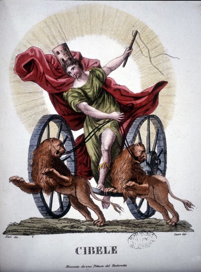 Cybele, božství ztělesňující reprodukční sílu přírody - v „“Dizionario mitologico“, rytina z 19. století podle obrazu Tintoretta, Bibl. di Brera, Milán. od Unknown artist