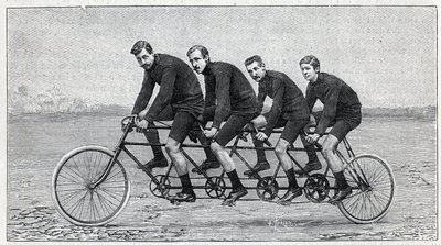 Cyklista na kole s názvem „čtyřnásobný gladiátor“. Gravírování do ""La Nature"" od Unknown artist